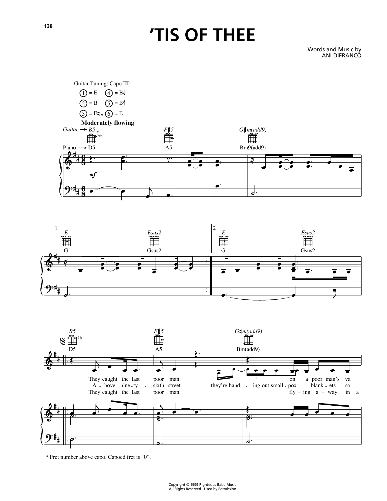 Ani DiFranco 'Tis Of Thee Sheet Music