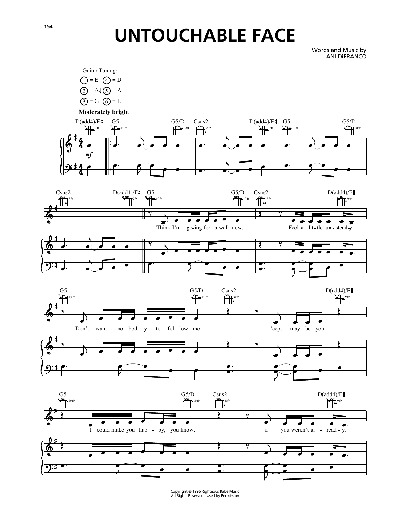 Ani DiFranco Untouchable Face Sheet Music