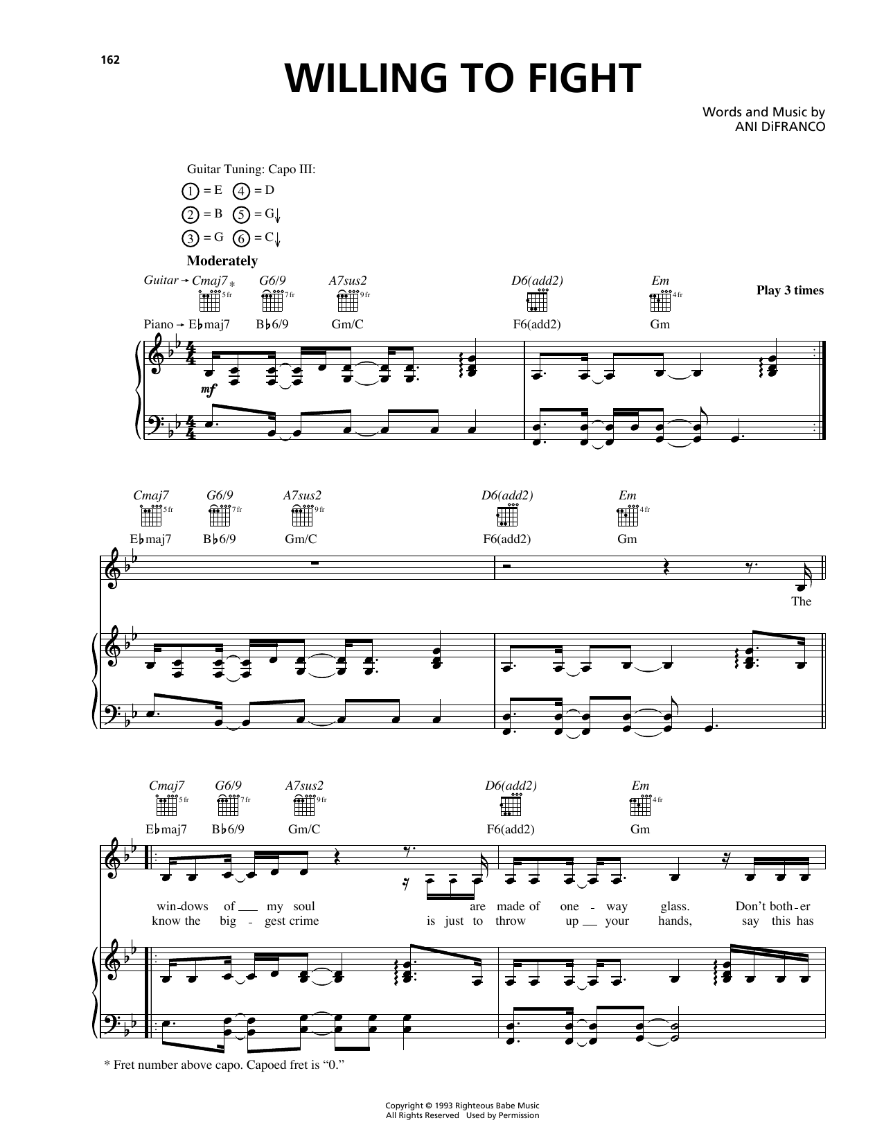 Ani DiFranco Willing To Fight Sheet Music