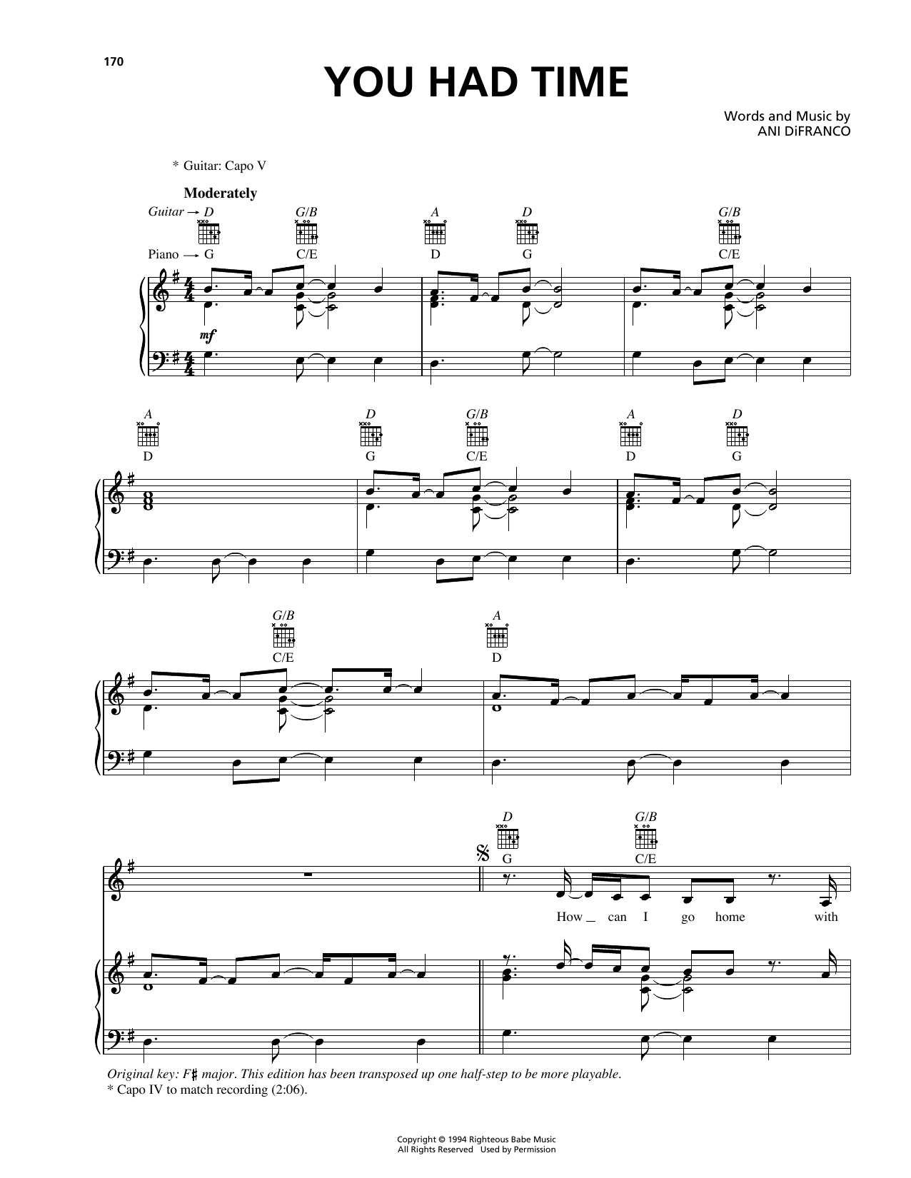 Ani DiFranco You Had Time Sheet Music