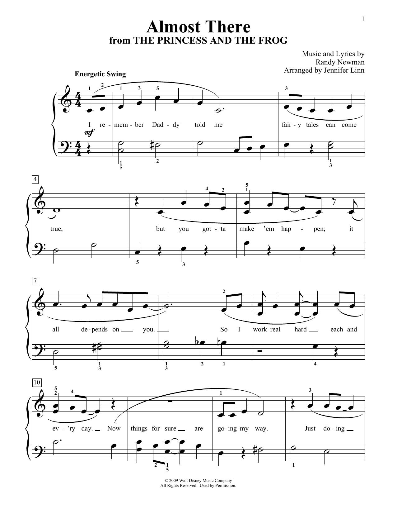 Anika Noni Rose Almost There (from The Princess and the Frog) (arr. Jennifer Linn) Sheet Music