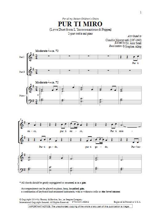 Ann Small Pur Ti Miro Sheet Music