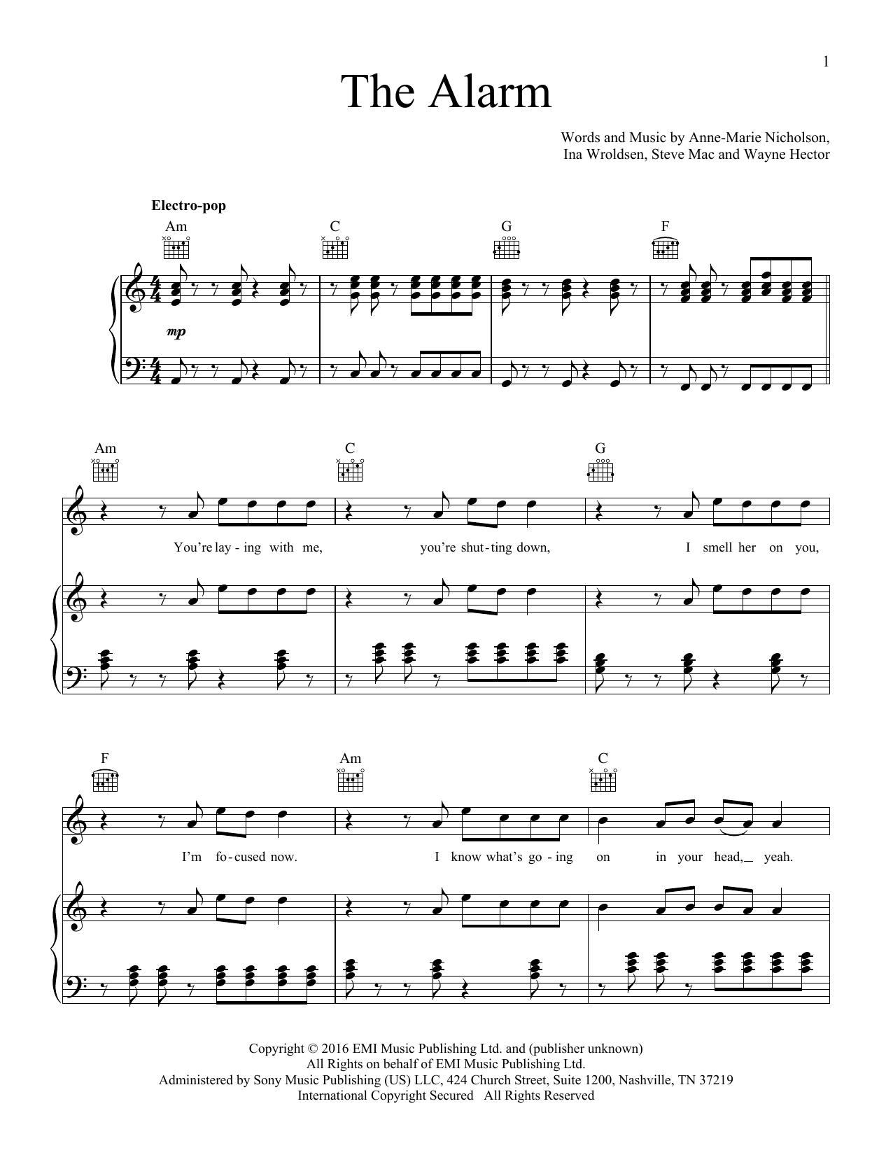 Anne-Marie Alarm Sheet Music
