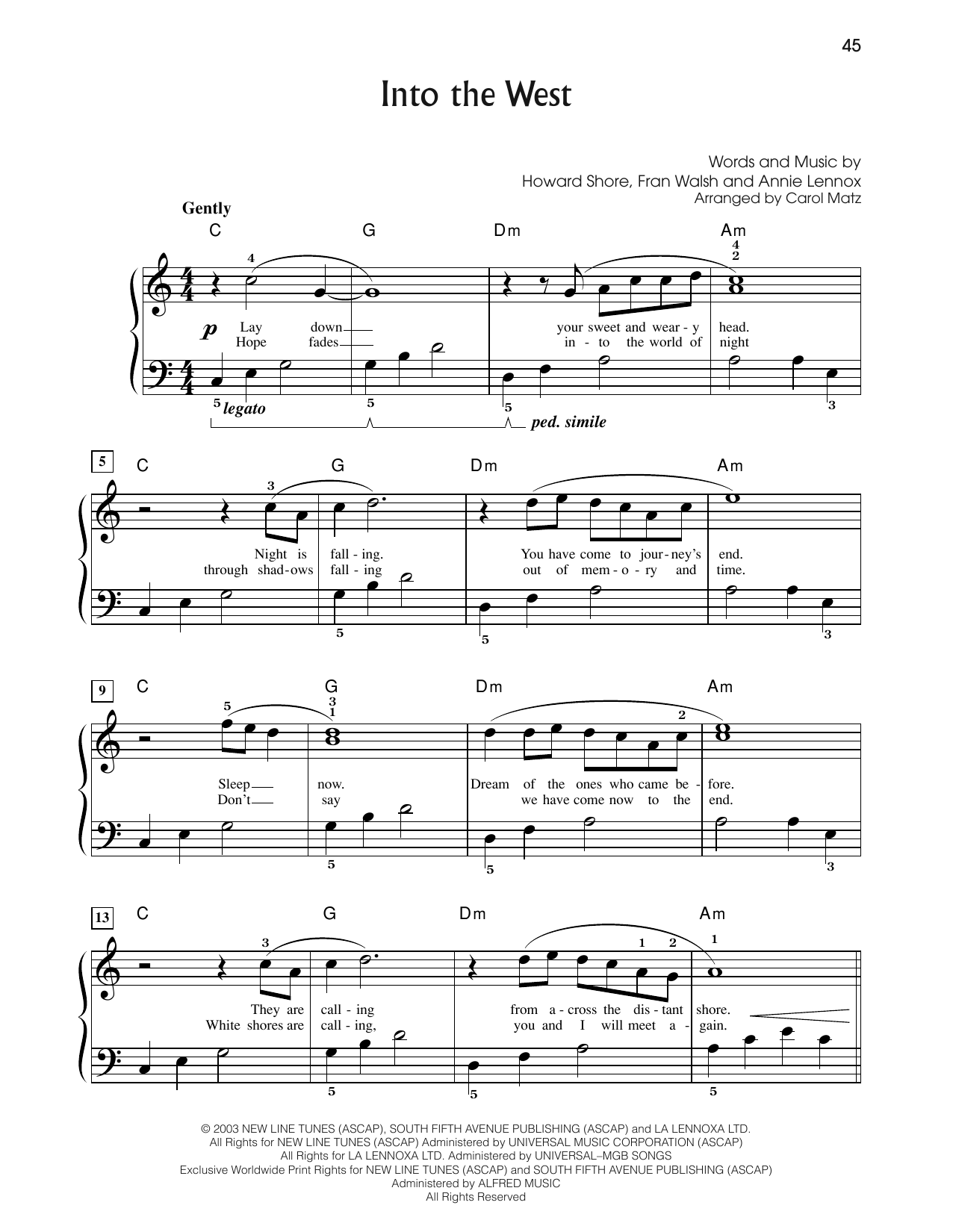 Annie Lennox Into The West (from The Lord Of The Rings: The Return Of The King) (arr. Carol M Sheet Music