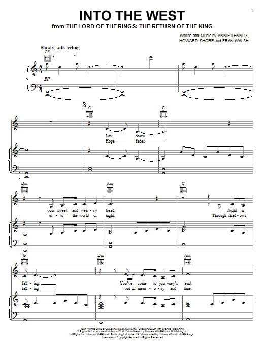 Annie Lennox Into The West (from The Lord Of The Rings: The Return Of The King) Sheet Music