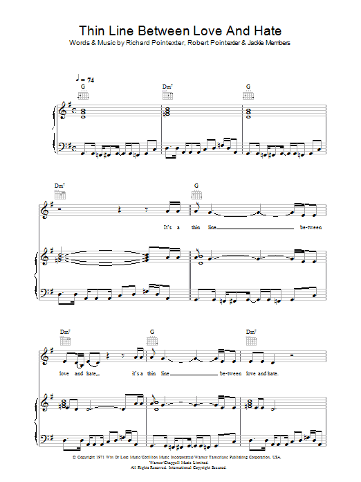 Annie Lennox Thin Line Between Love And Hate Sheet Music