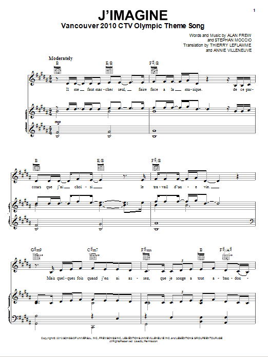 Annie Villeneuve J'Imagine Sheet Music