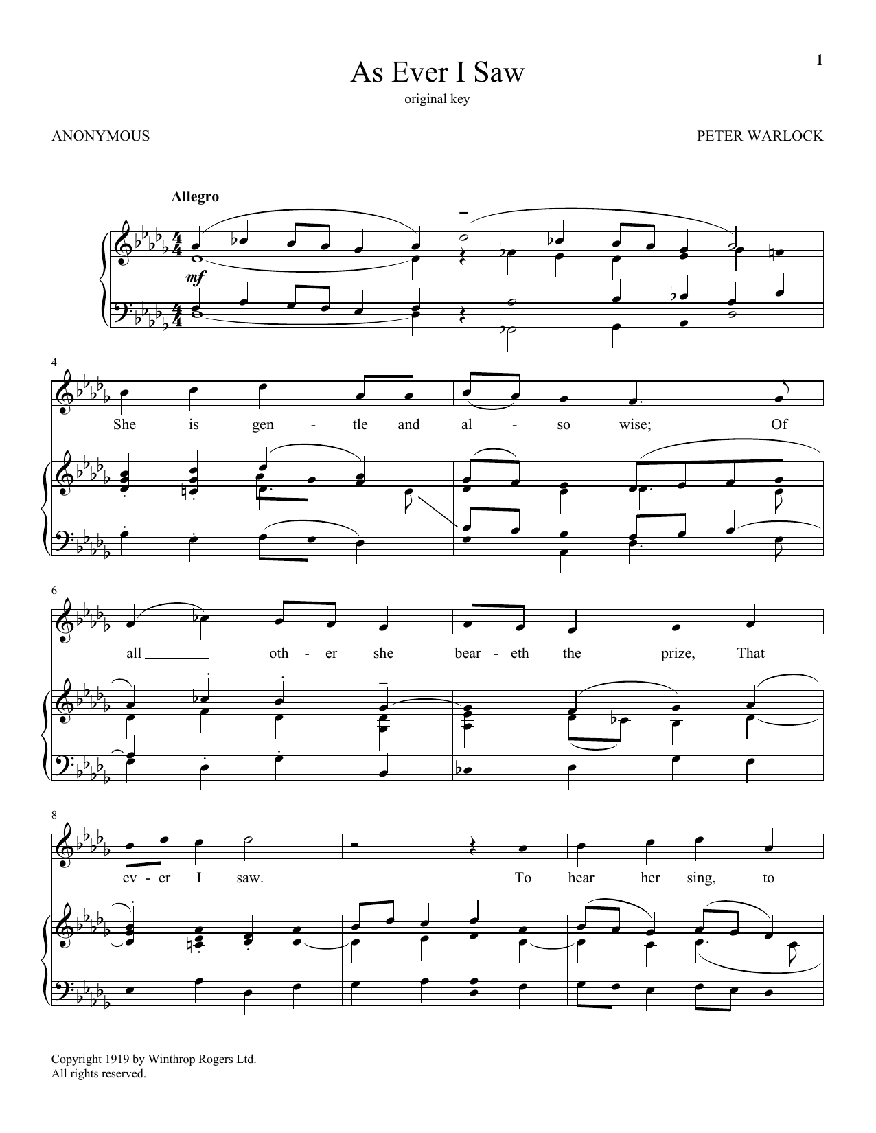Anonymous As Ever I Saw Sheet Music