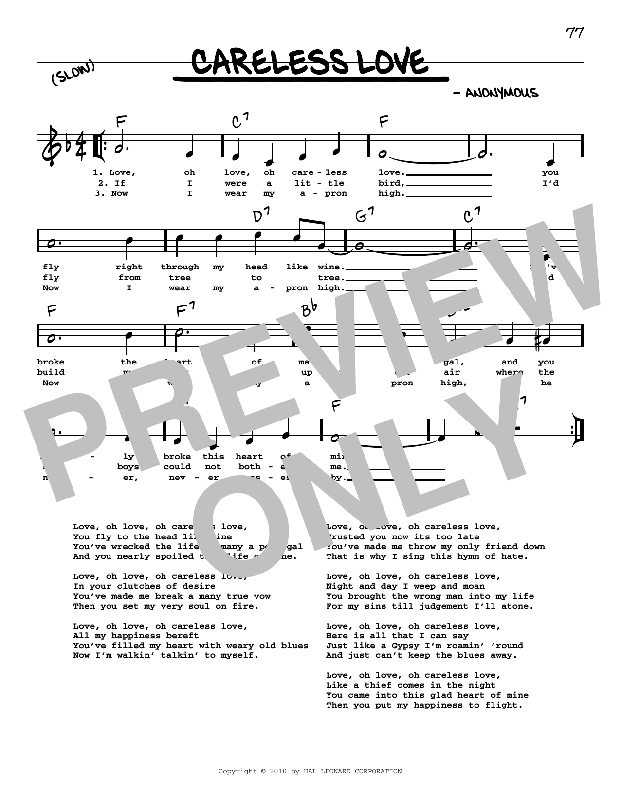 Anonymous Careless Love (arr. Robert Rawlins) Sheet Music
