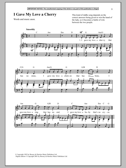 Anonymous I Gave My Love A Cherry Sheet Music