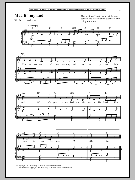 Anonymous Maa Bonny Lad Sheet Music