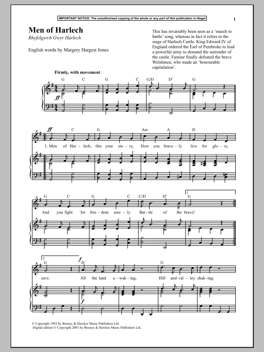 Anonymous Men Of Harlech Sheet Music
