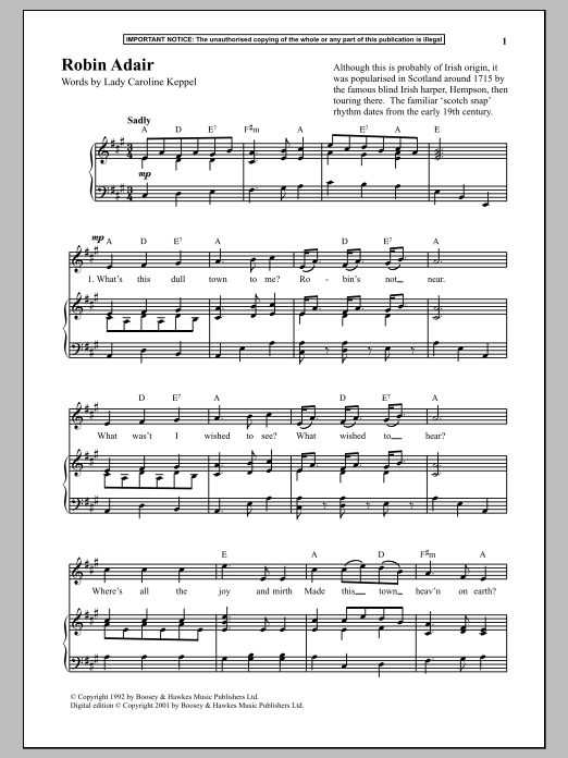 Anonymous Robin Adair Sheet Music