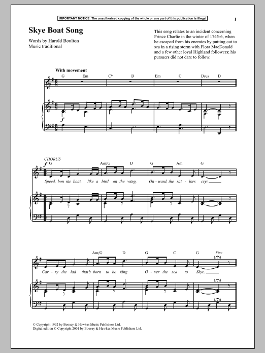 Anonymous Skye Boat Song Sheet Music