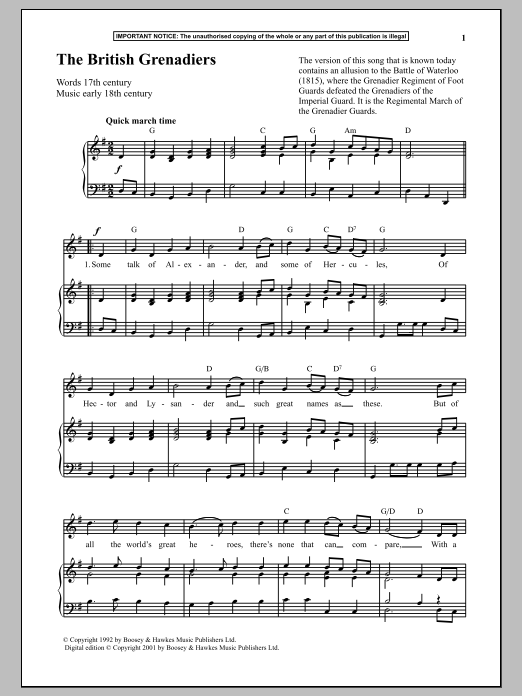 Anonymous The British Grenadiers Sheet Music