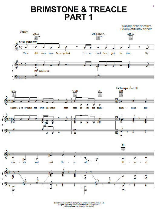 Anthony Drewe Brimstone & Treacle Part 1 Sheet Music