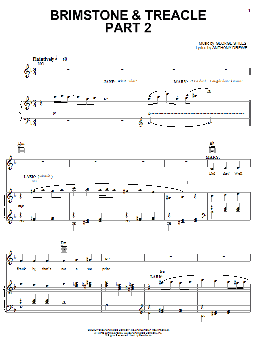 Anthony Drewe Brimstone & Treacle Part 2 Sheet Music