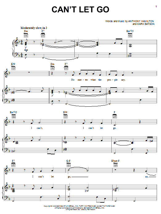 Anthony Hamilton Can't Let Go Sheet Music