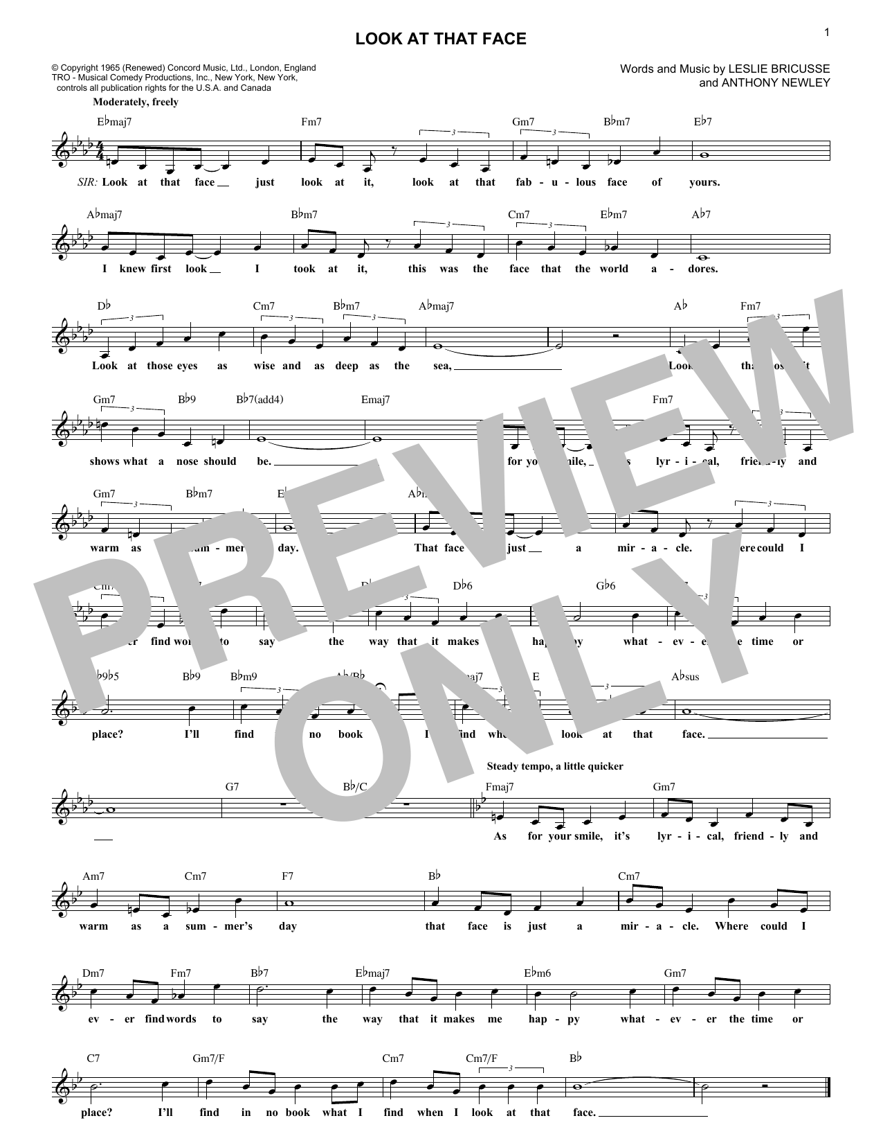 Anthony Newley Look At That Face Sheet Music