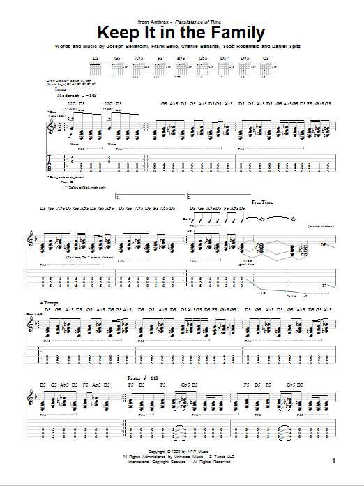 Anthrax Keep It In The Family Sheet Music