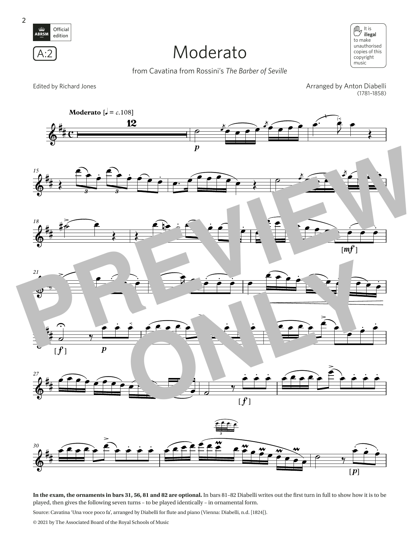 Anton Diabelli Moderato (from Rossini's The Barber of Seville)(Grade 7 A2 from the ABRSM Flute Sheet Music