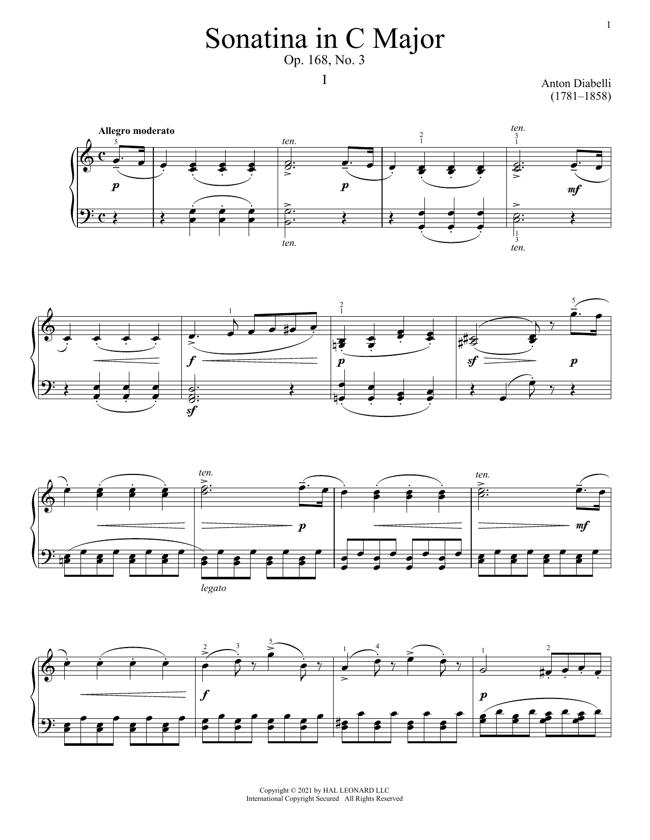 Anton Diabelli Sonatina In C Major, Op. 168, No. 3 Sheet Music