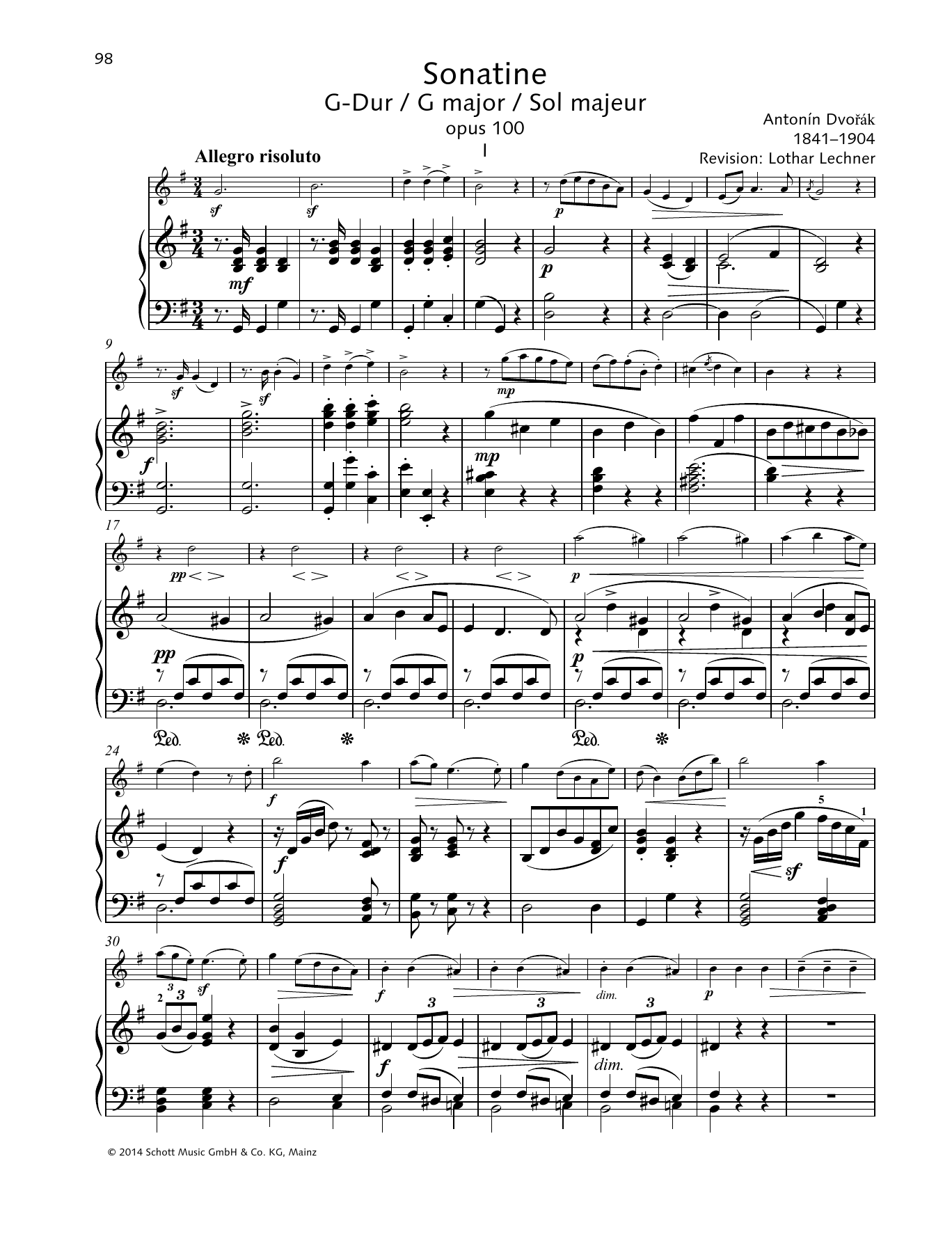 Antonín Dvorák Sonatina G Major Sheet Music