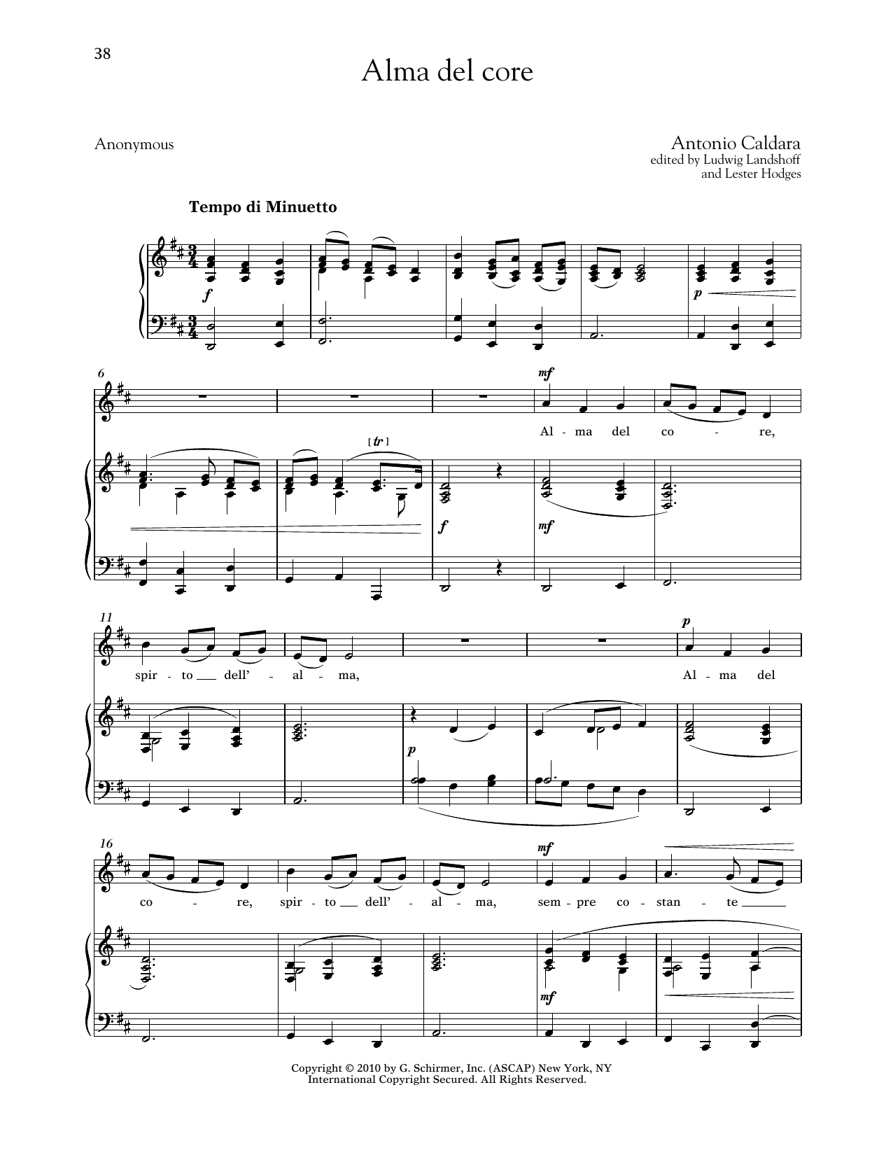 Antonio Caldara Alma Del Core (Low Voice) Sheet Music