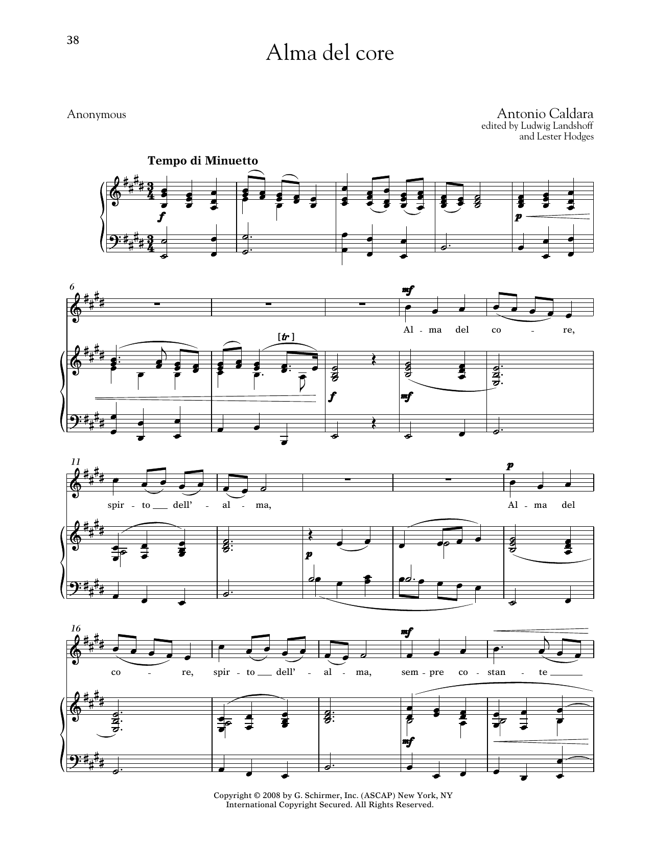 Antonio Caldara Alma Del Core (Medium Low Voice) Sheet Music