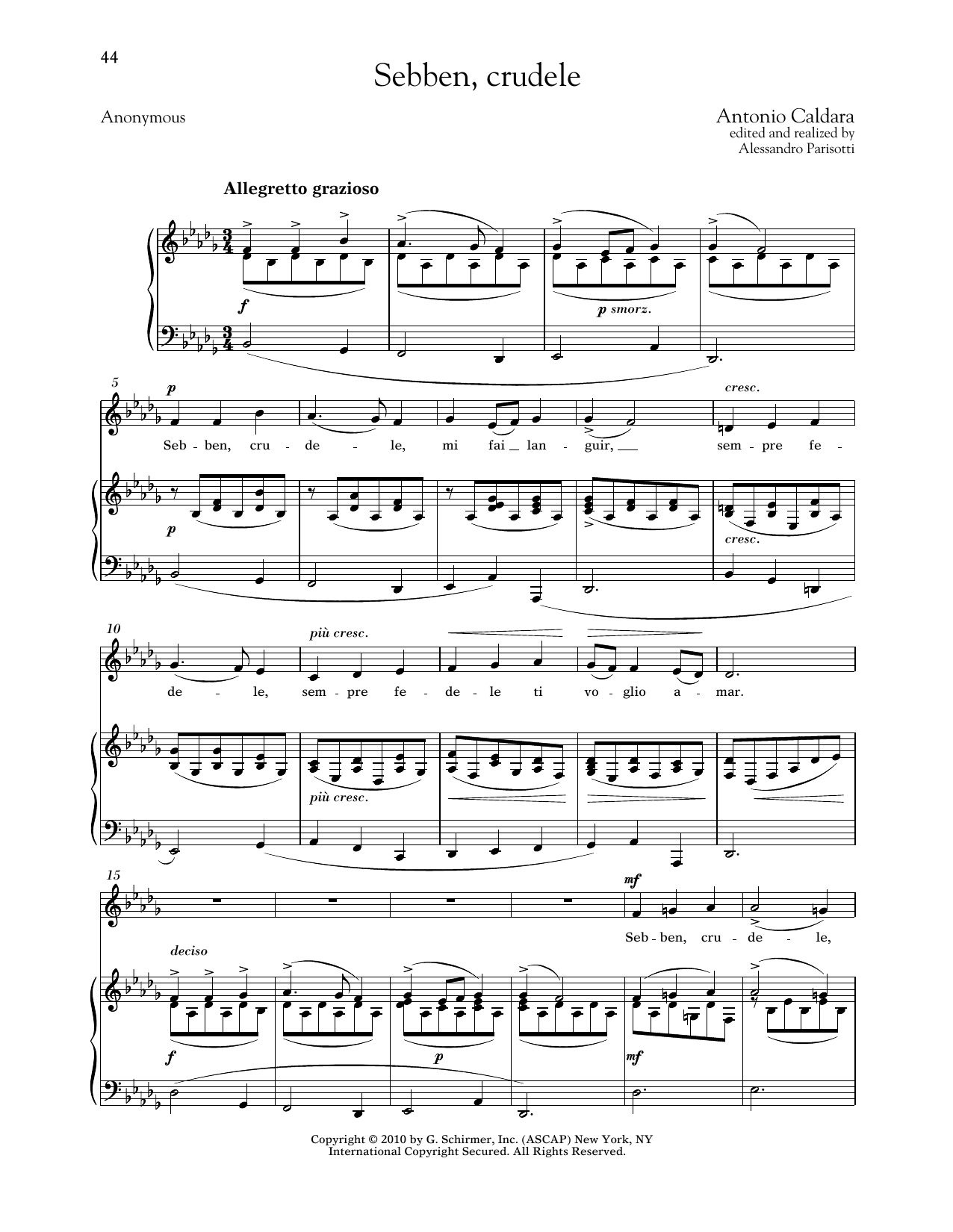 Antonio Caldara Sebben, Crudele (Low Voice) Sheet Music
