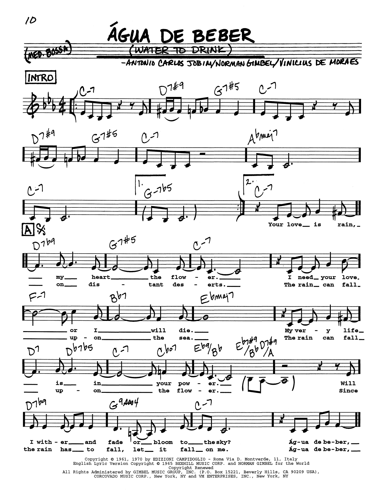 Antonio Carlos Jobim Água De Beber (Water To Drink) (Low Voice) Sheet Music