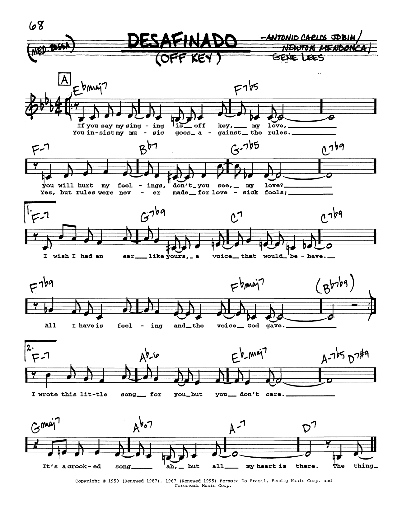 Antonio Carlos Jobim Desafinado (Off Key) (Low Voice) Sheet Music