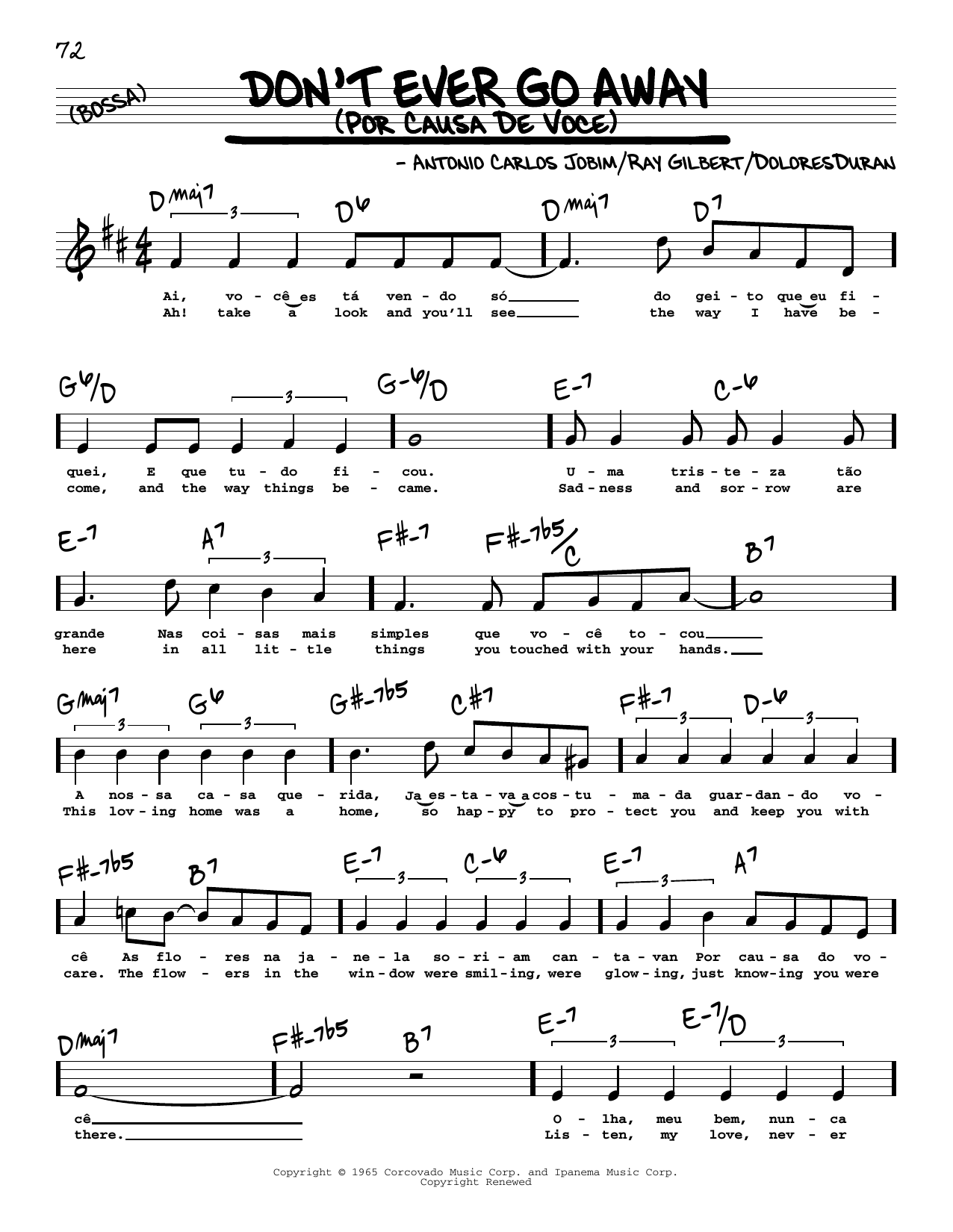 Antonio Carlos Jobim Don't Ever Go Away (Por Causa De Voce) (High Voice) Sheet Music