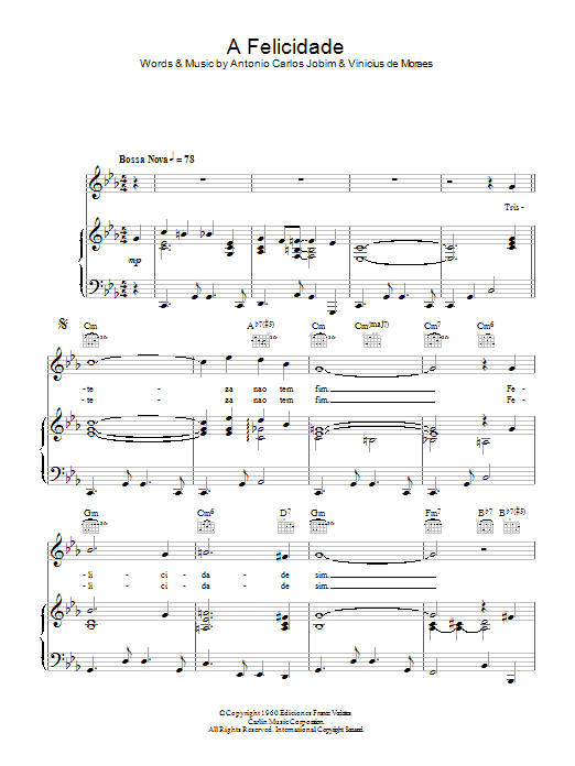 Antonio Carlos Jobim Felicidade Sheet Music