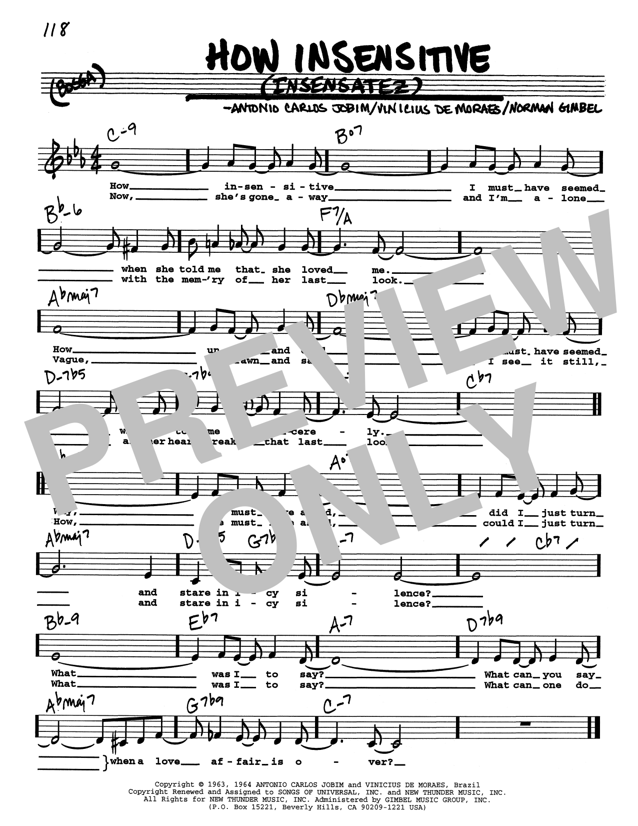 Antonio Carlos Jobim How Insensitive (Insensatez) (Low Voice) Sheet Music