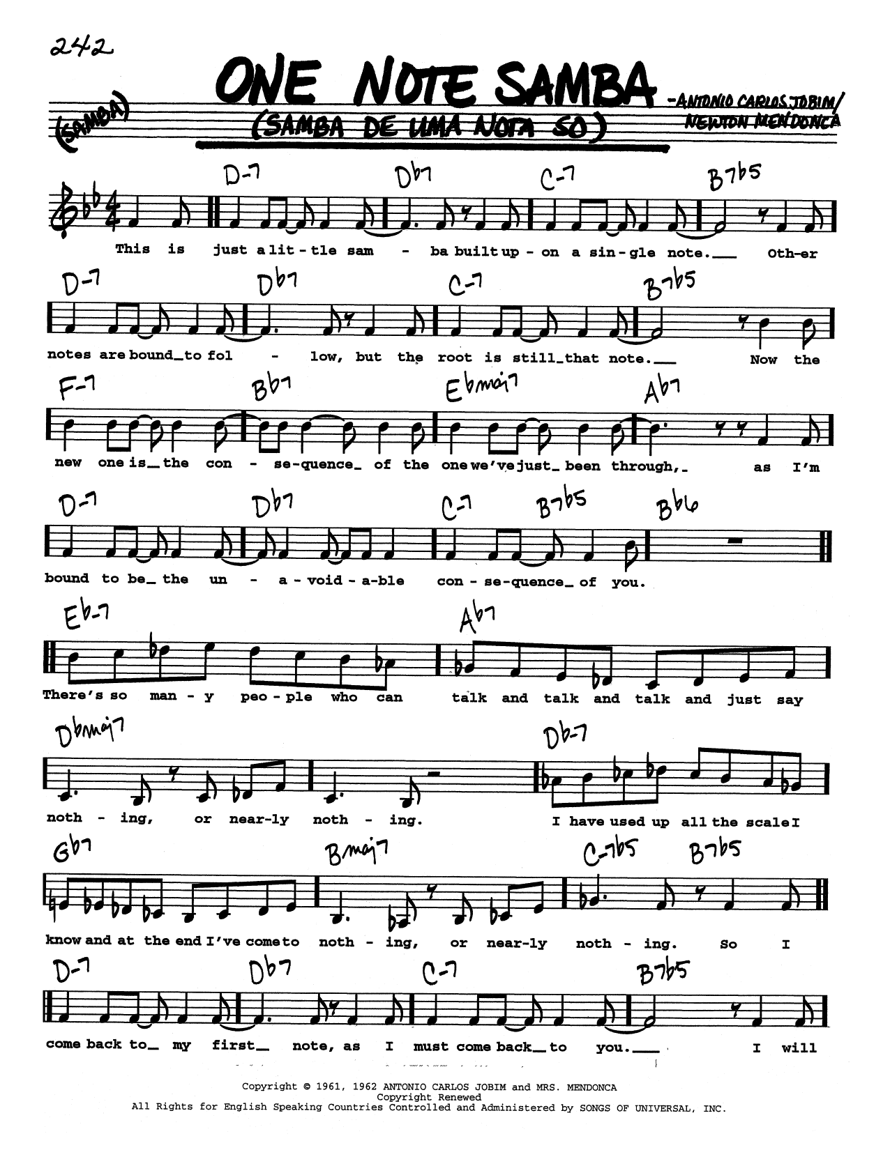 Antonio Carlos Jobim One Note Samba (Samba De Uma Nota So) (Low Voice) Sheet Music