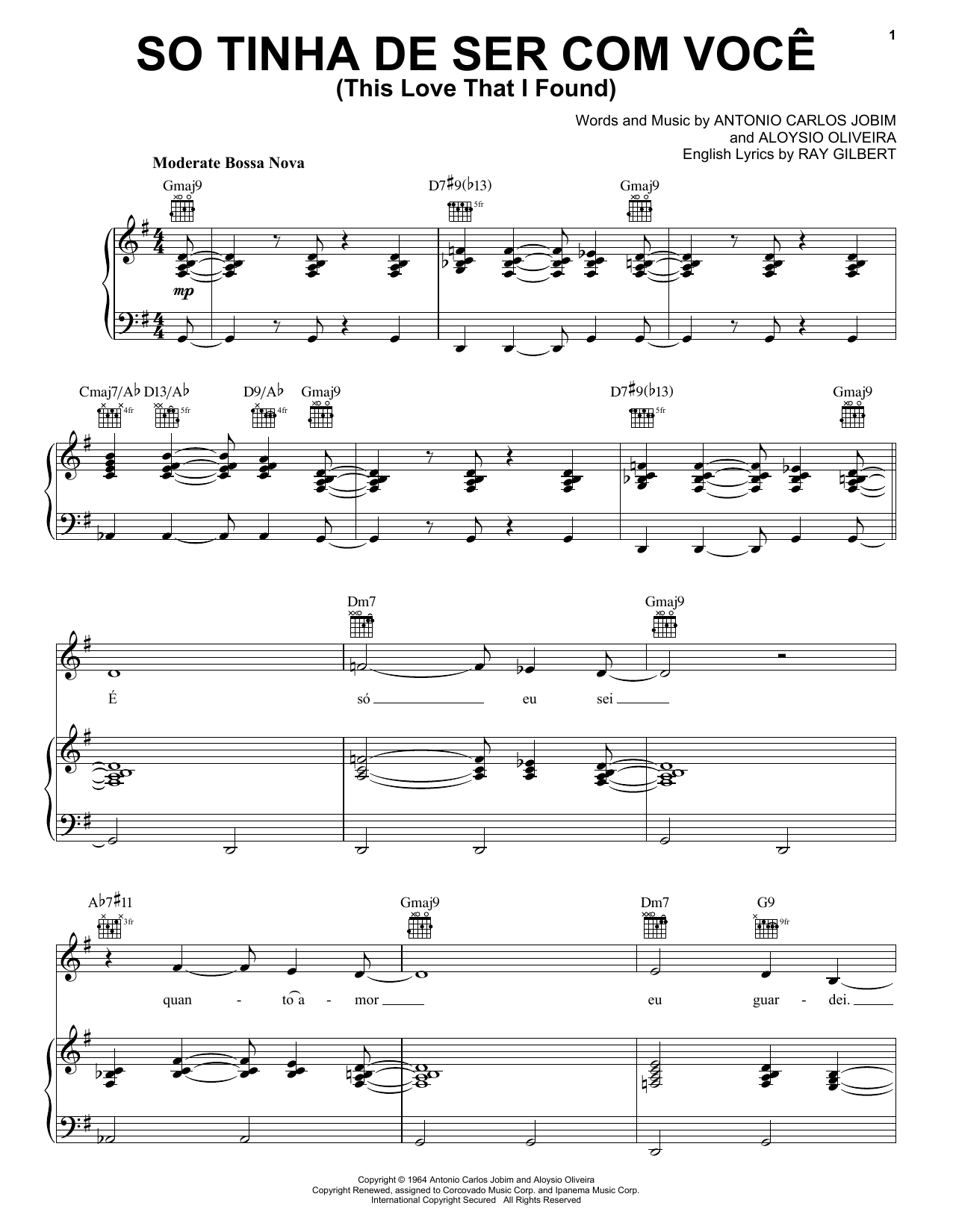 Antonio Carlos Jobim So Tinha De Ser Com Voce (This Love That I Found) Sheet Music
