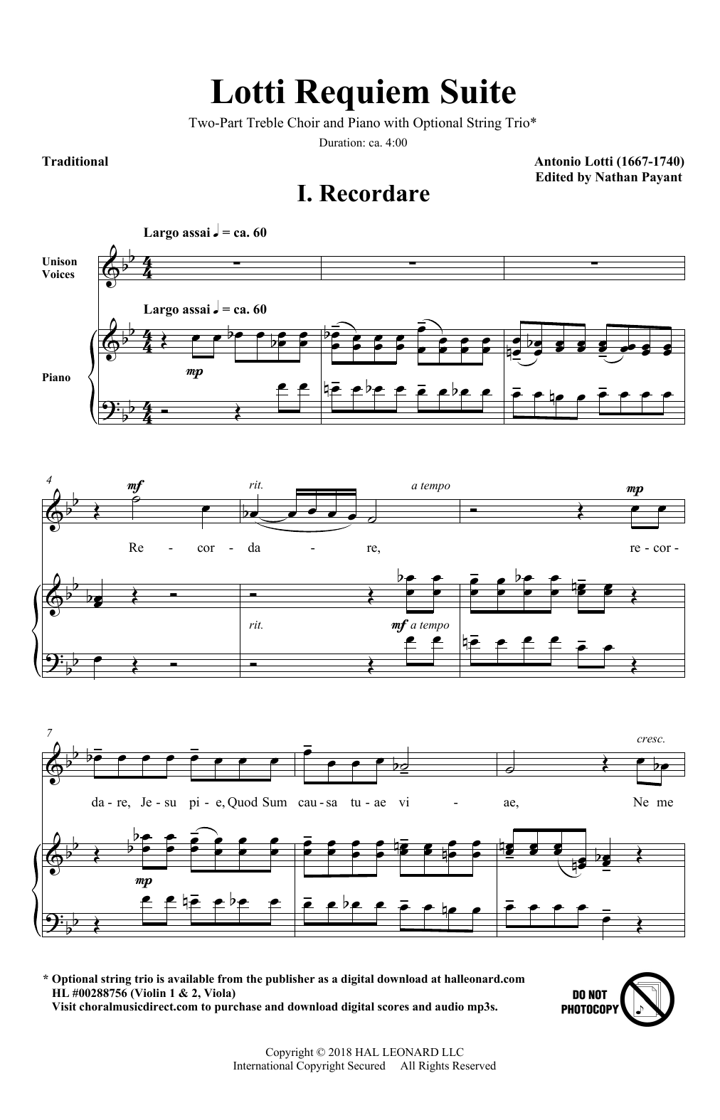 Antonio Lotti Lotti Requiem Suite (arr. Natahn Payant) Sheet Music