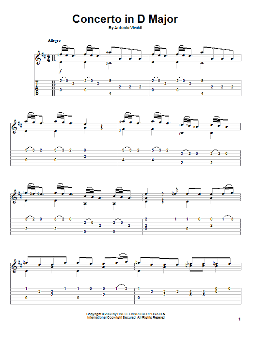 Antonio Vivaldi Concerto In D Major Sheet Music