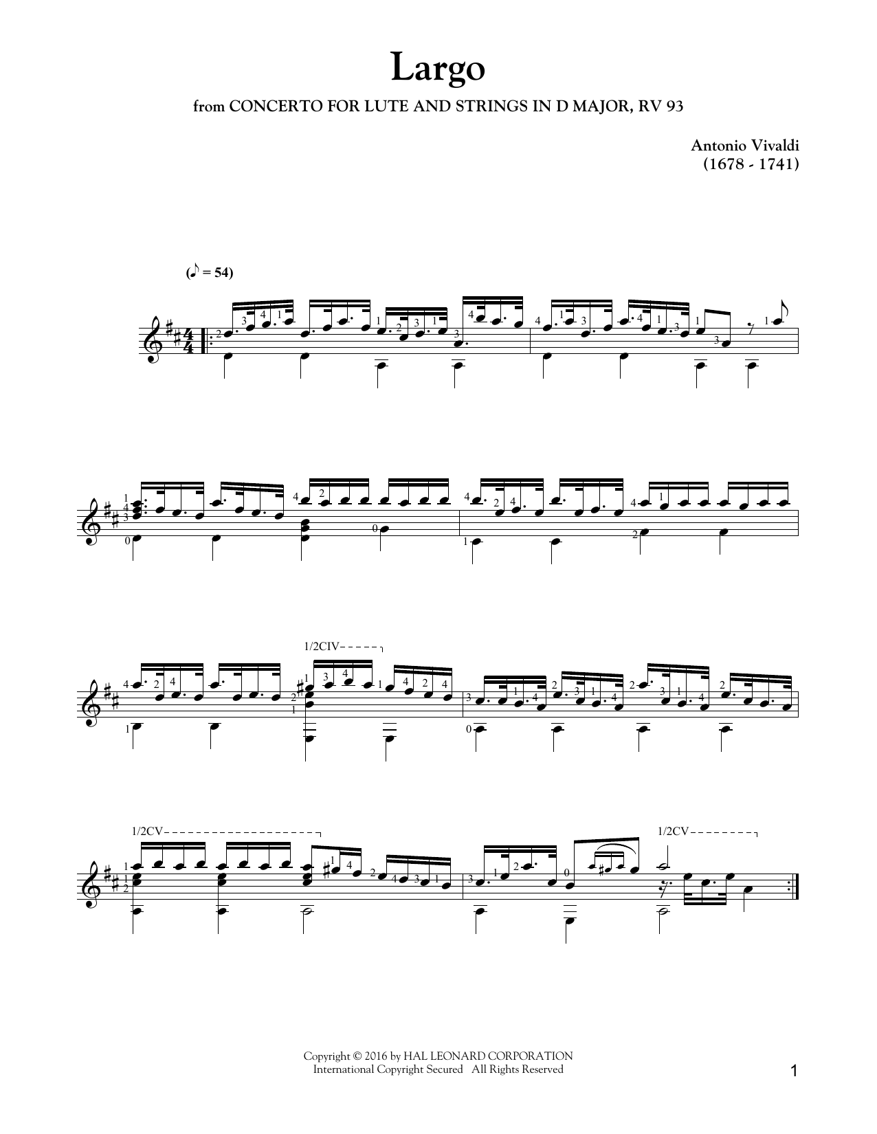 Antonio Vivaldi Largo Sheet Music