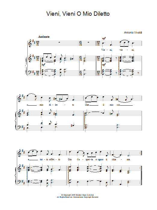 Antonio Vivaldi Vieni, Vieni O Mio Diletto Sheet Music