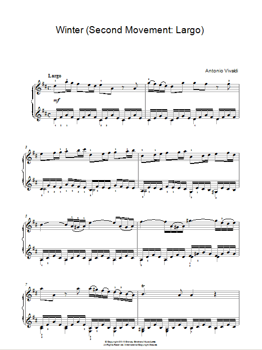 Antonio Vivaldi Winter from The Four Seasons (Second movement: Largo) Sheet Music