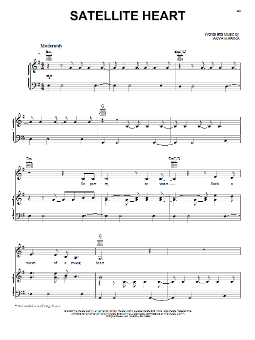 Anya Marina Satellite Heart Sheet Music