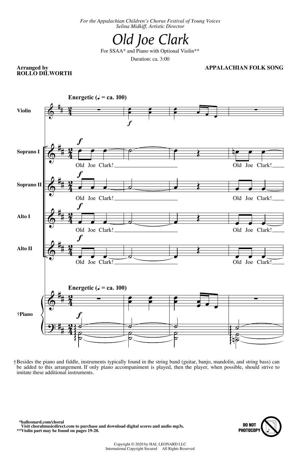 Appalachian Folk Song Old Joe Clark (arr. Rollo Dilworth) Sheet Music