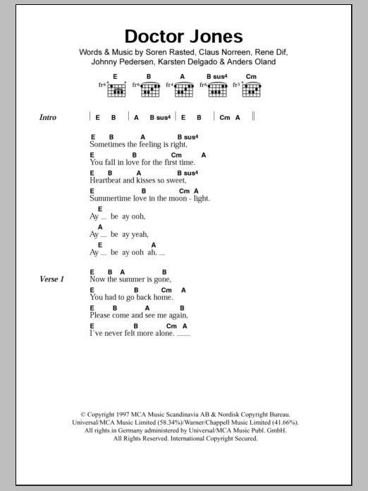 Aqua Doctor Jones Sheet Music