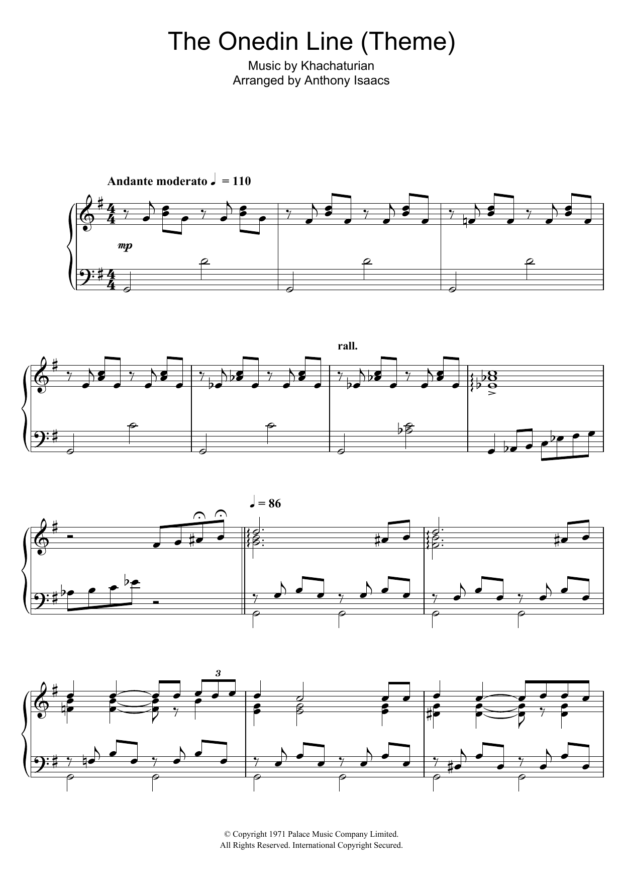 Aram Khachaturian The Onedin Line (Theme) Sheet Music