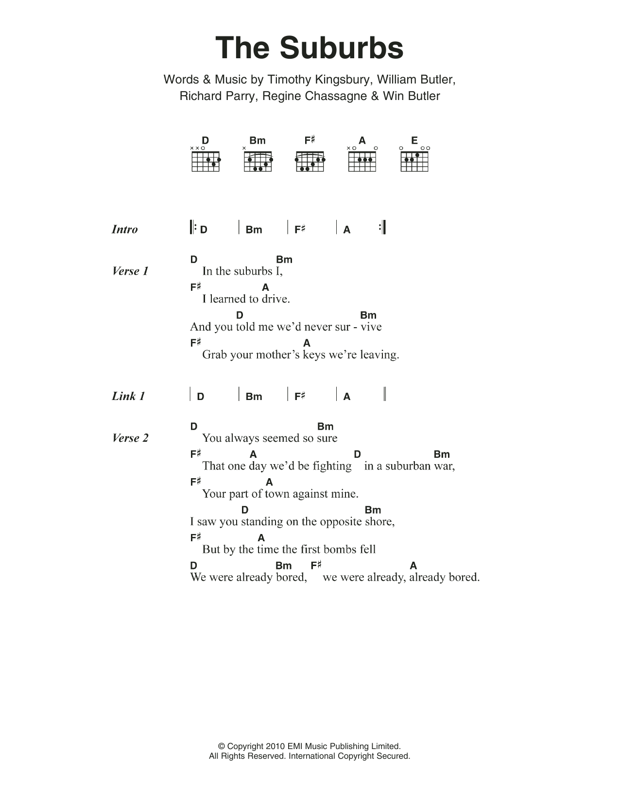 Arcade Fire The Suburbs Sheet Music