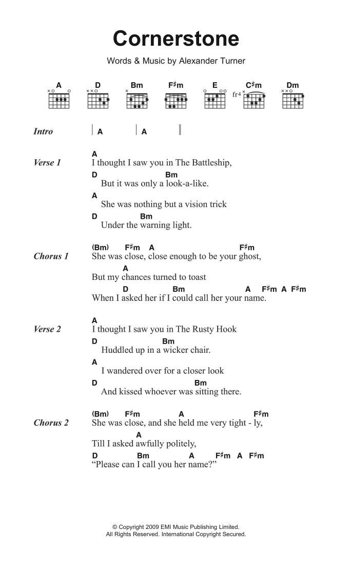 Arctic Monkeys Cornerstone Sheet Music