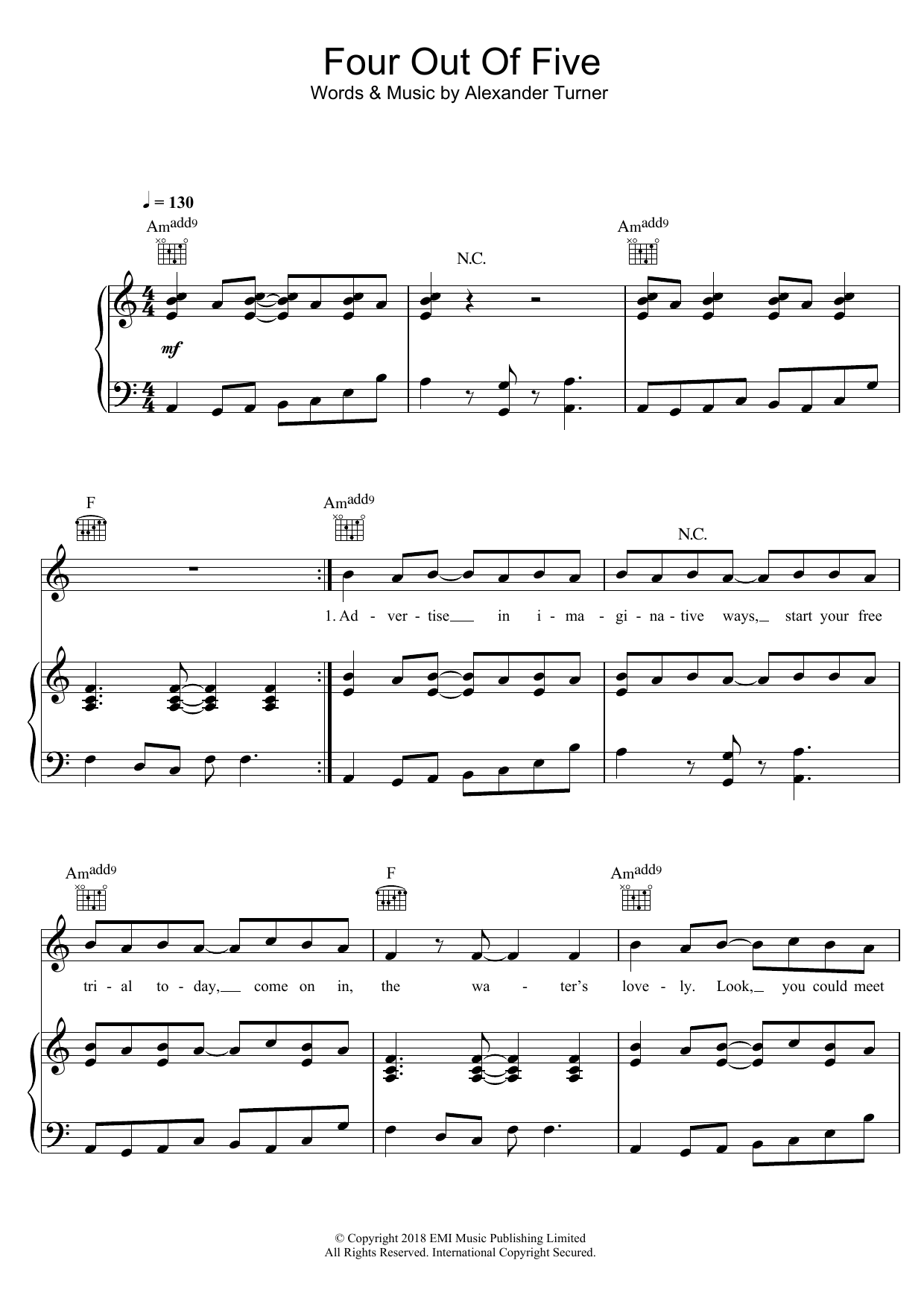 Arctic Monkeys Four Out Of Five Sheet Music