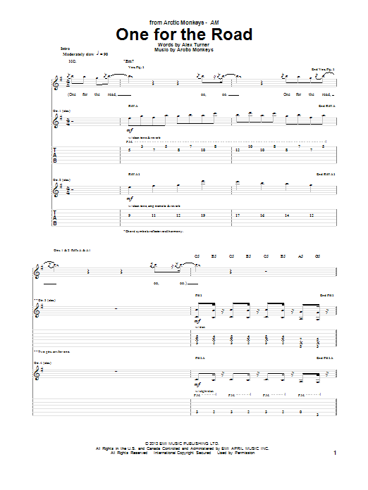 Arctic Monkeys One For The Road Sheet Music